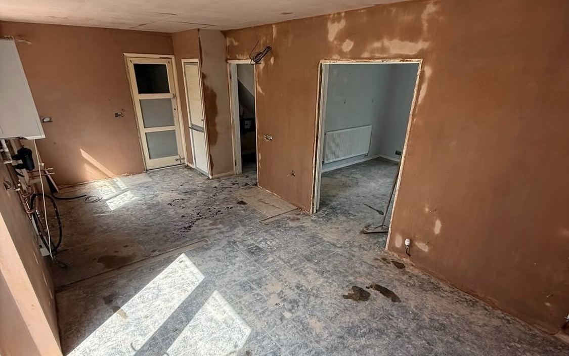 Interior stripped back and ready for plastering